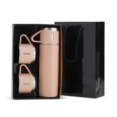 Kit garrafa térmica rosa 450ml