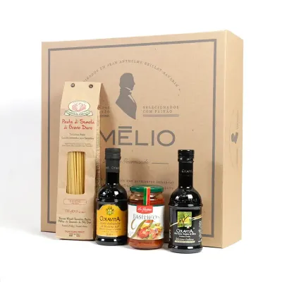 Kit Gourmet Italiano Com Massa Molho Vermelho Azeite Extra Virgem e Vinagre Balsamico