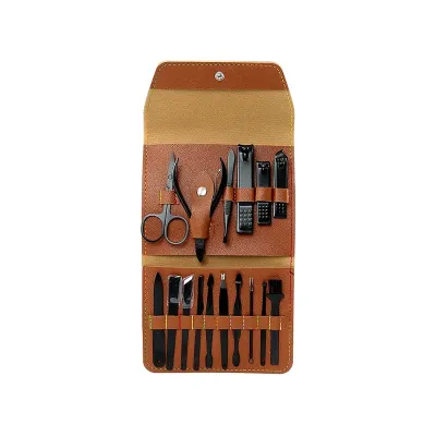 Kit manicure 16 peças em estojo de sintético estilo envelope