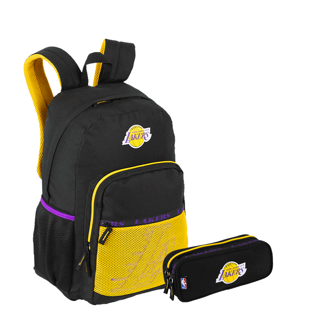 Kit Mochila Grande e Estojo 2 Compartimentos Nba Legend - Lakers Preto