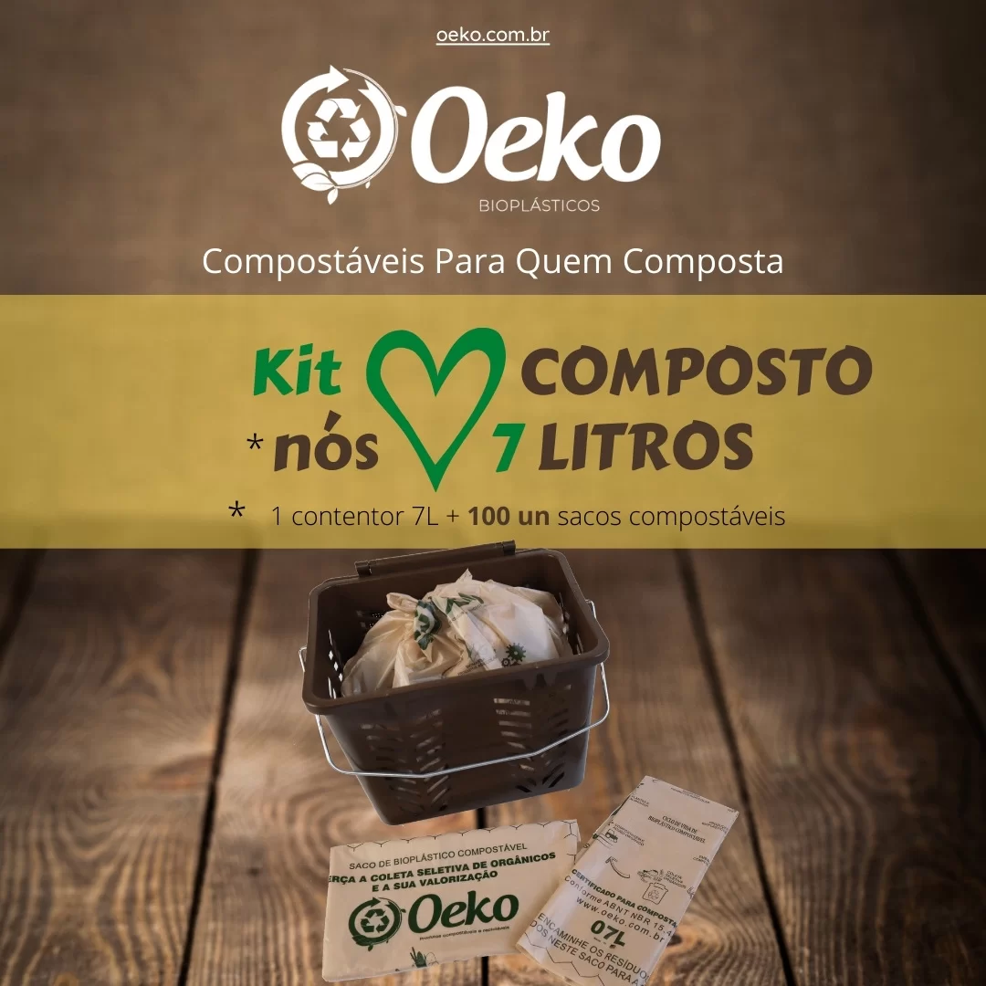 Kit Nós Amamos Composto 7 Litros: 01 contentor Stelo 7 Litros para pia + 100 unidades de sacos de Bioplástico Compostável Oeko® 7 L