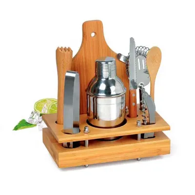 Kit Para Bar em Inox Bambu 8 Pecas