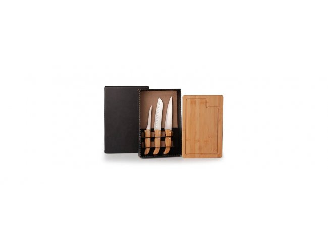Kit Para Churrasco / Cozinha Em Bambu / Inox - 4 Pçs
