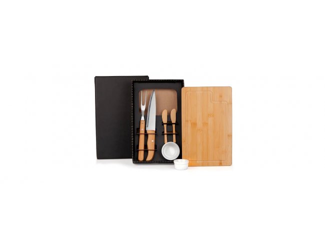 Kit Para Churrasco / Petisco Em Bambu / Porcelana - 7 Pçs