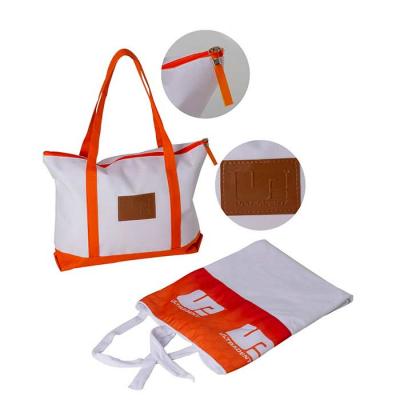 Kit Praia Toalha Com Barrado e Bolsa