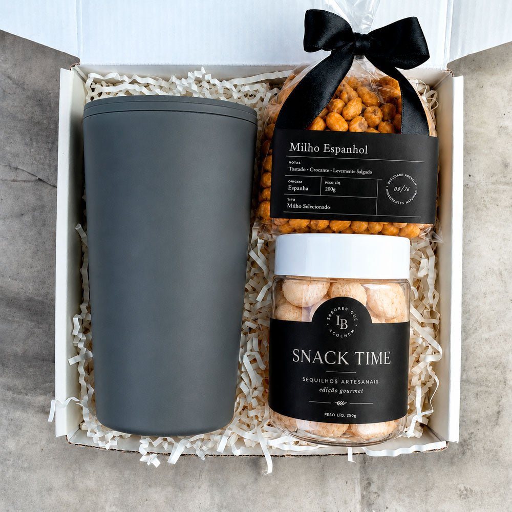 Kit Presente Boas Vindas Snacks e Copo Termico de Bambu