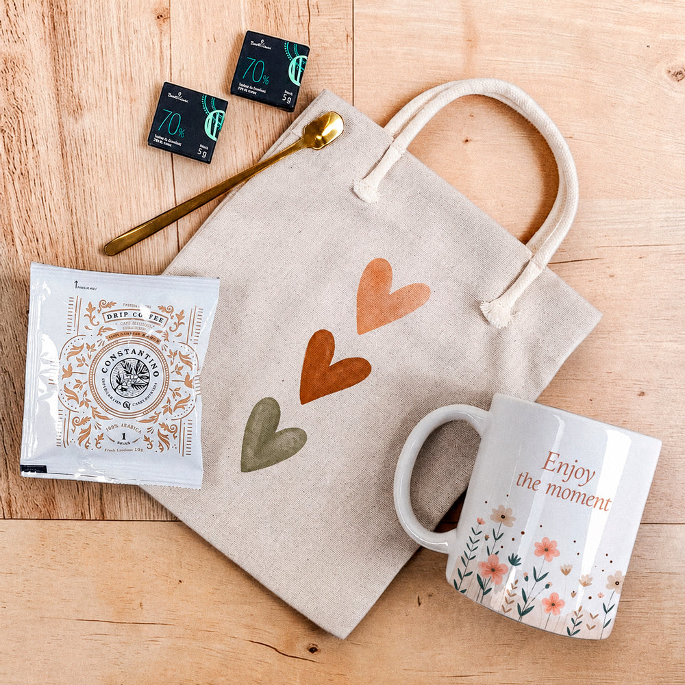 Kit Presente Caneca com Drip Coffee com Bag de Linho