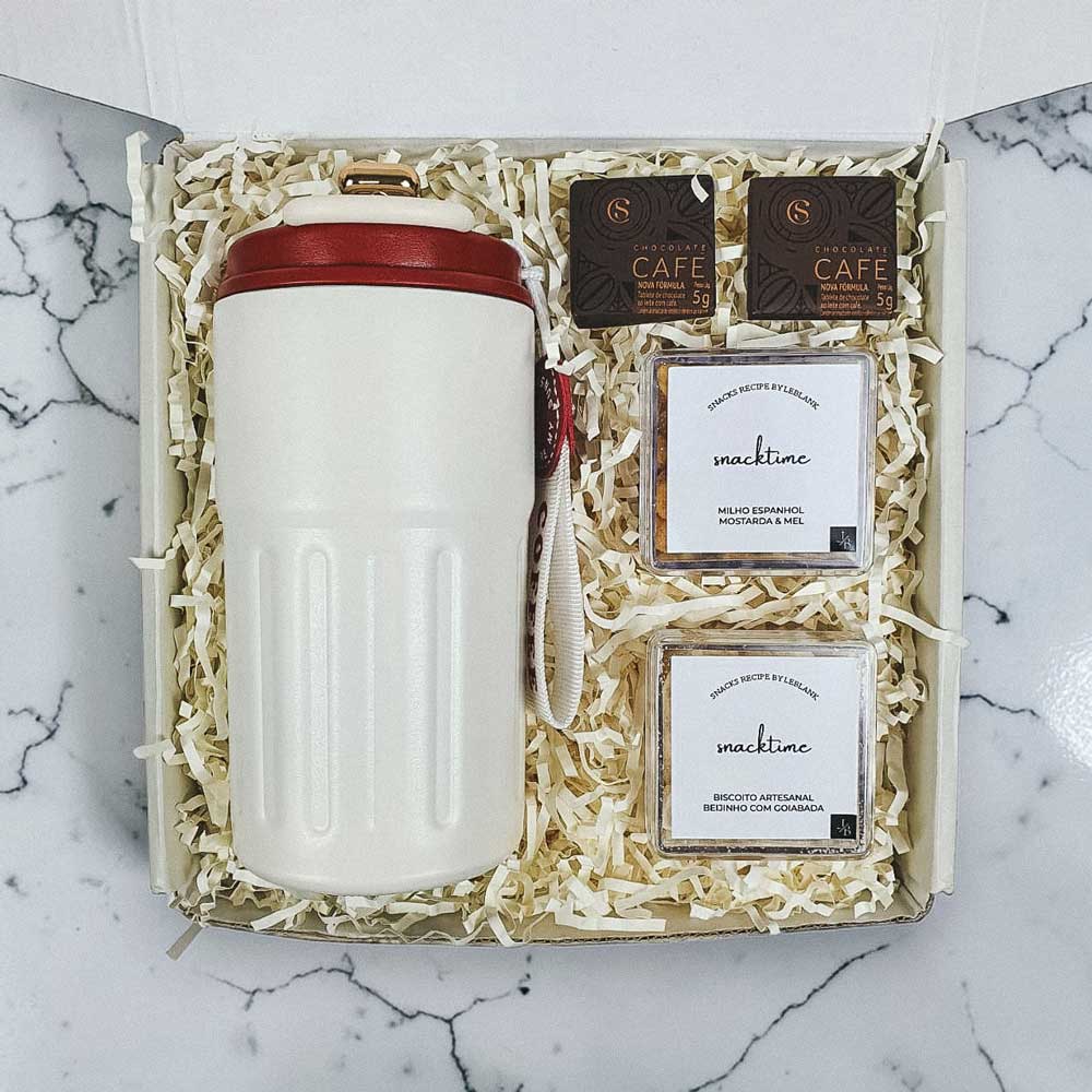 Kit Presente Copo Inox com Termômetro e Snacks