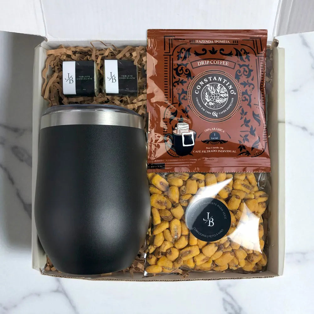 Kit Presente Copo Térmico com Drip Coffee e Snacks