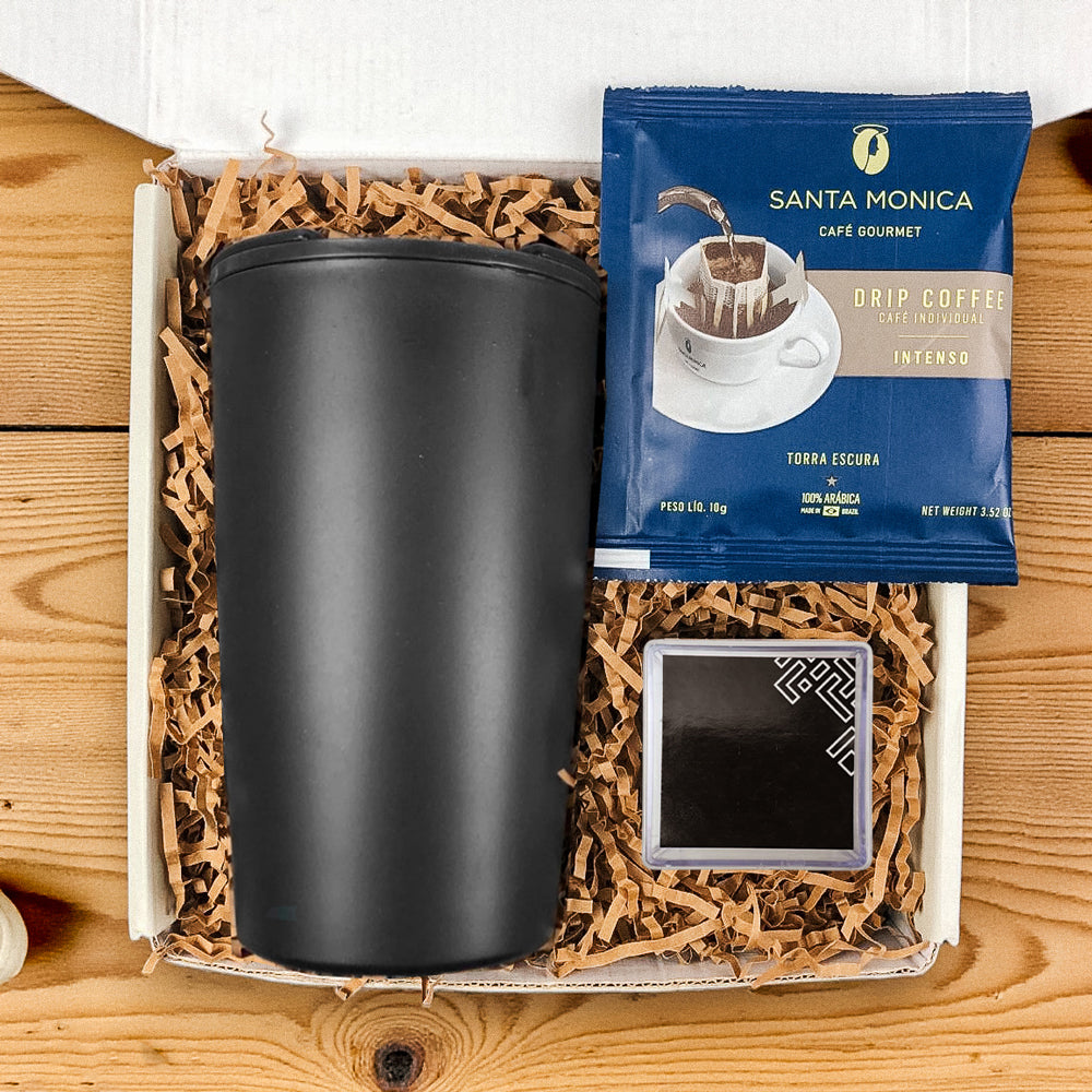 Kit Presente Corporativo Cafe com Copo de Bambu Ecologico