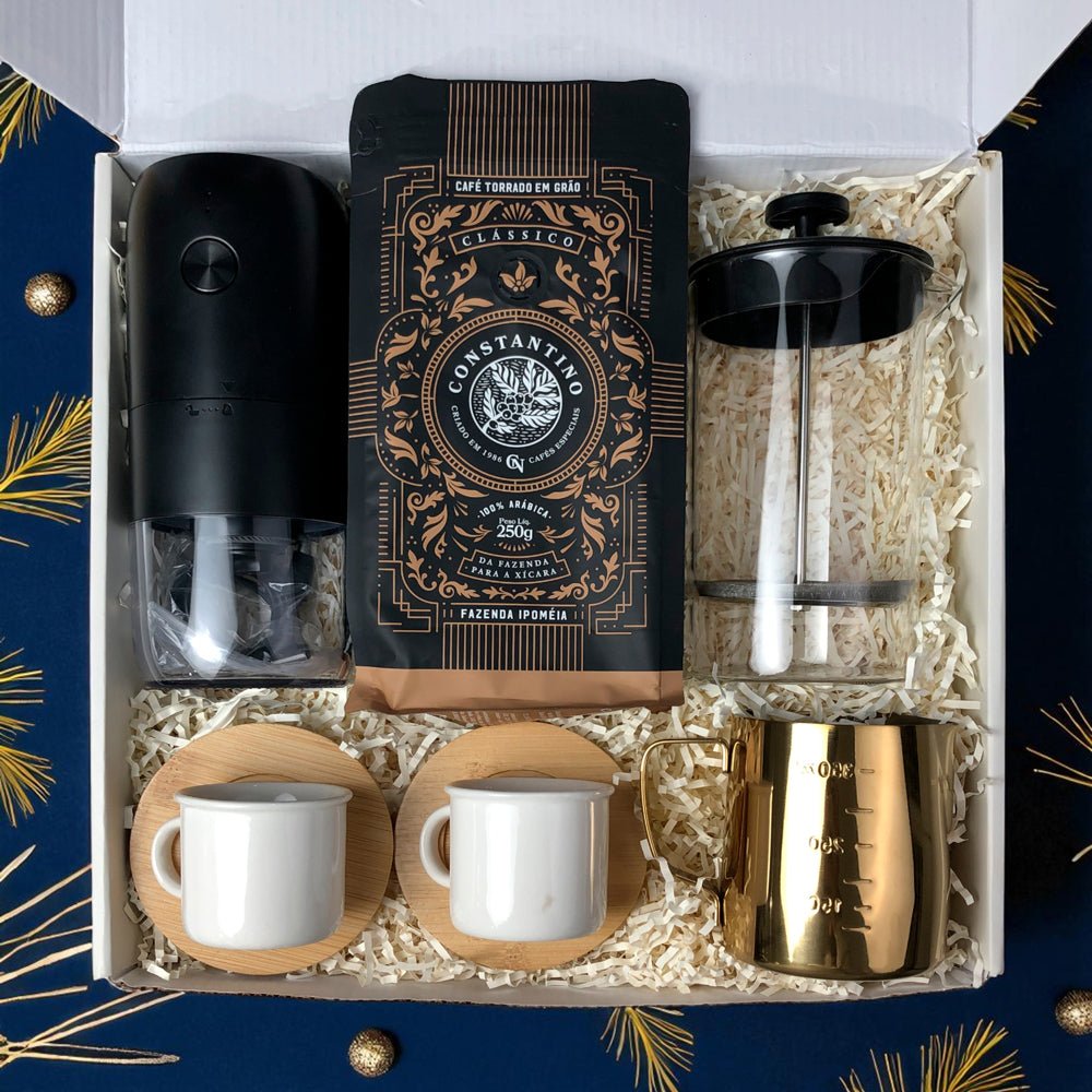Kit Presente Corporativo Cafe com Moedor Portatil Gold