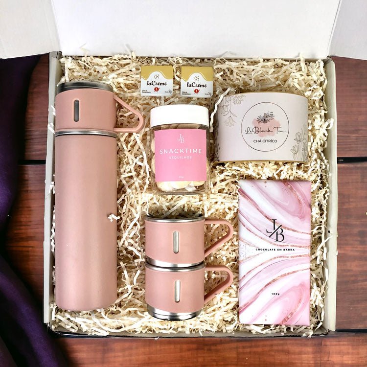 Kit Presente Corporativo Garrafa Termica e Cha Rose