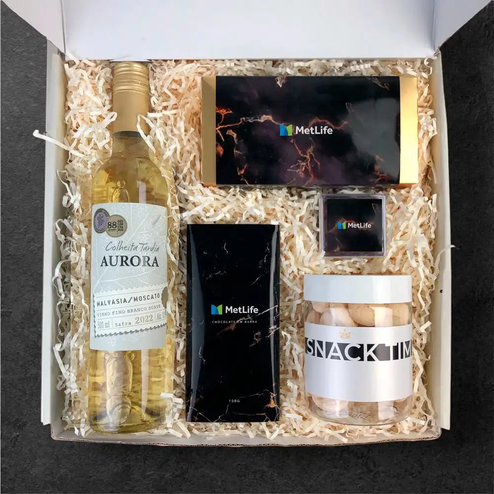 Kit Presente Corporativo MetLife Vinho Aurora e Chocolate MetLife