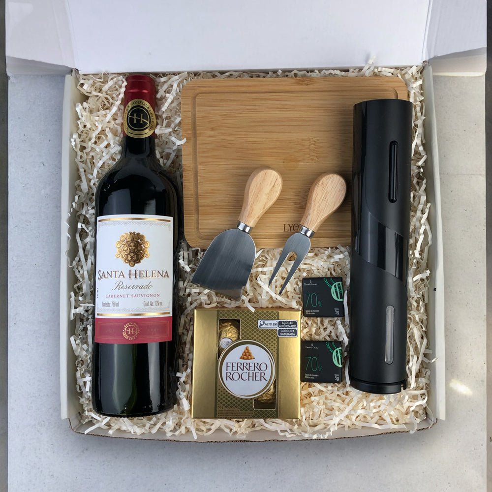 Kit Presente Corporativo Vinho com Abridor Eletrico