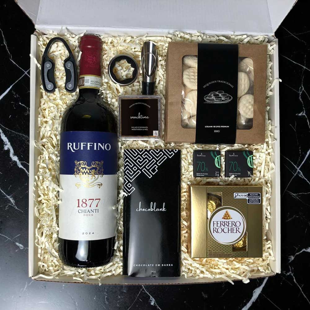 Kit Presente Corporativo Vinho Ruffino e Chocolates