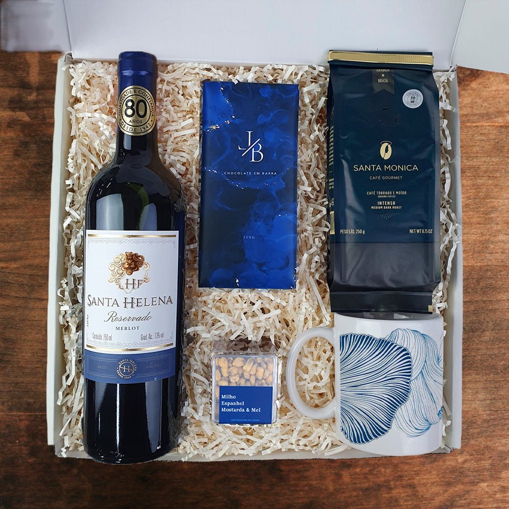 Kit Presente Corporativo Vinho Tinto com Caneca Personalizada
