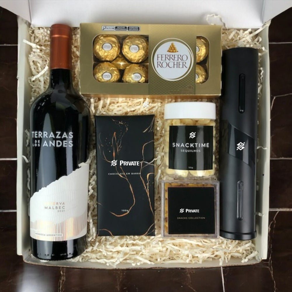 Kit Presente Corporativo Wood Banco do Brasil Vinho Terrazas com Abridor Eletrico