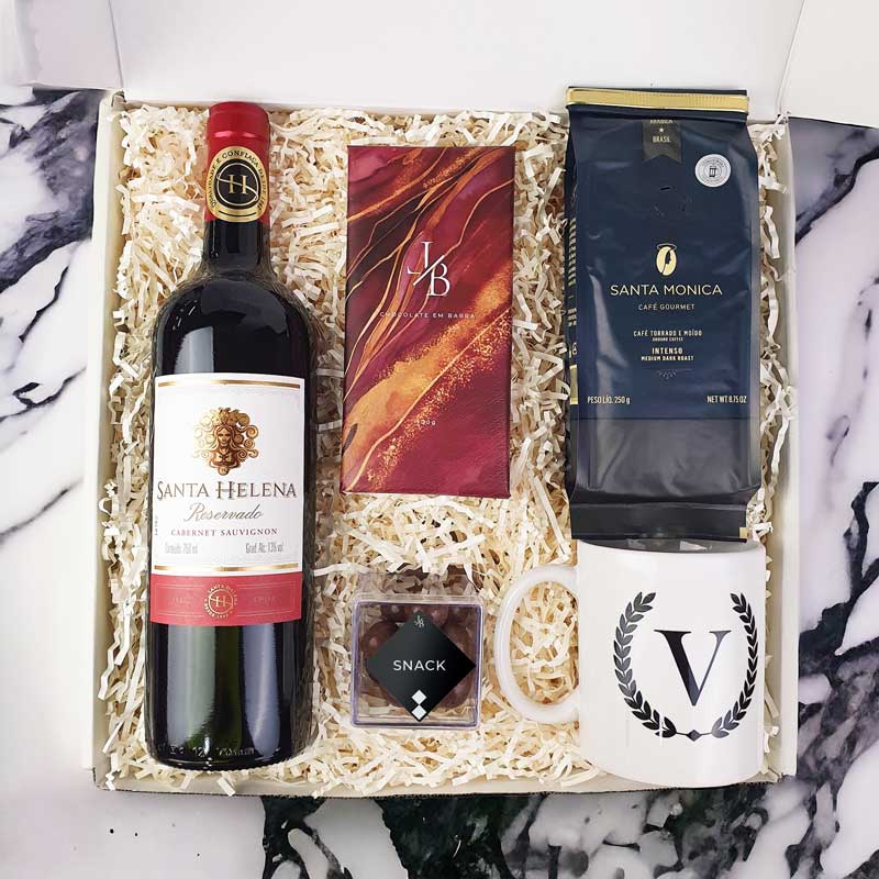 Kit Presente Vinho Tinto com Caneca Personalizada