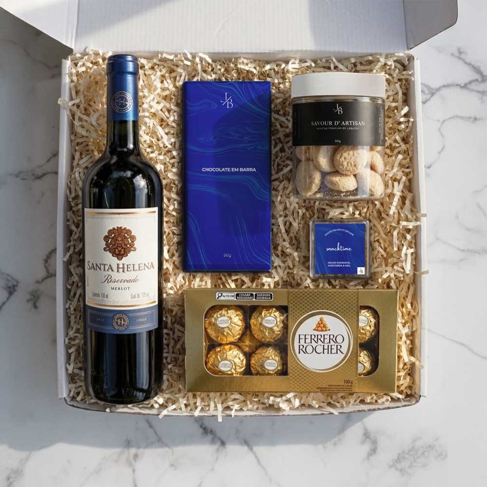 Kit Presente Vinho Tinto e Chocolate