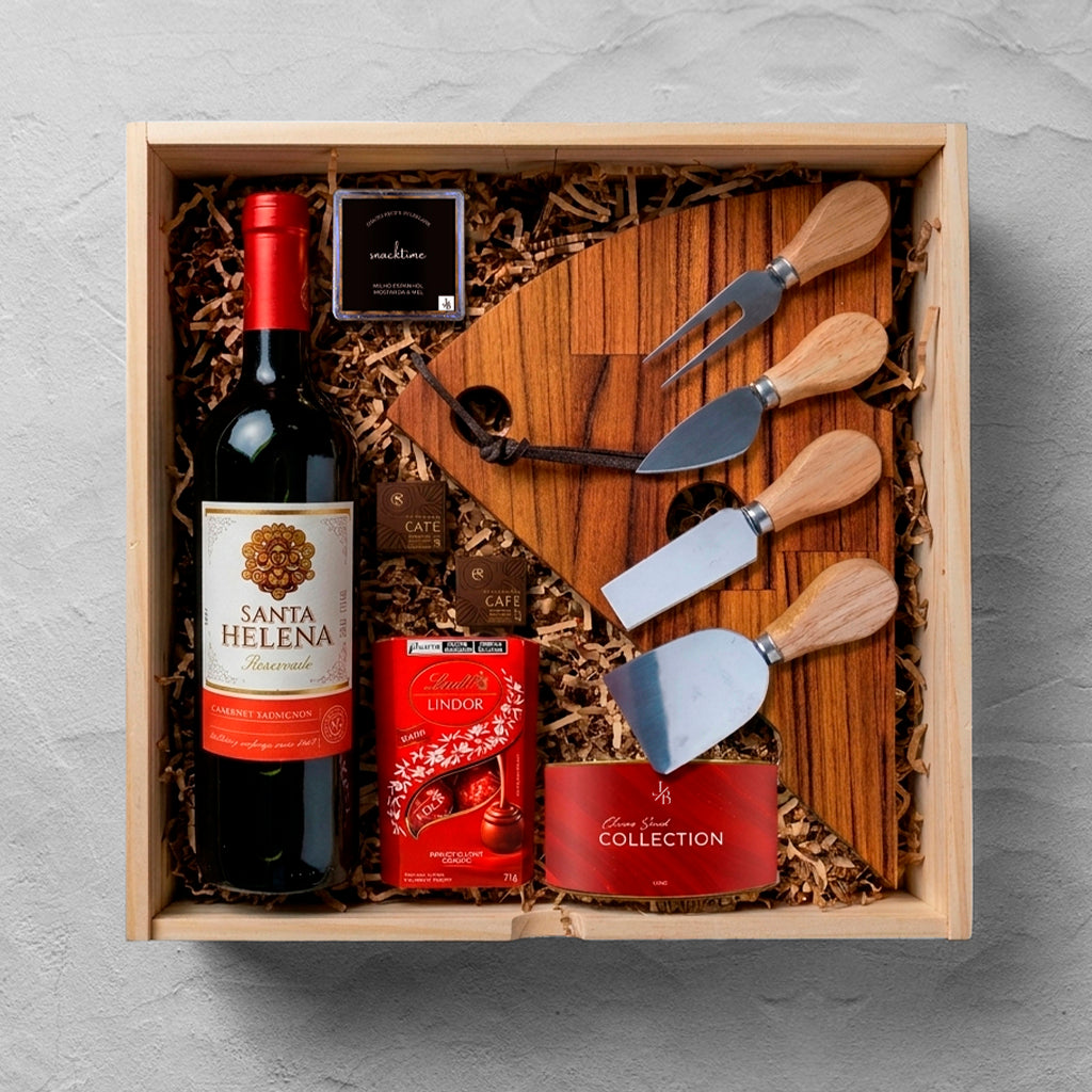 Kit Presente Wood Vinho Santa Helena com Chocolate Lindt