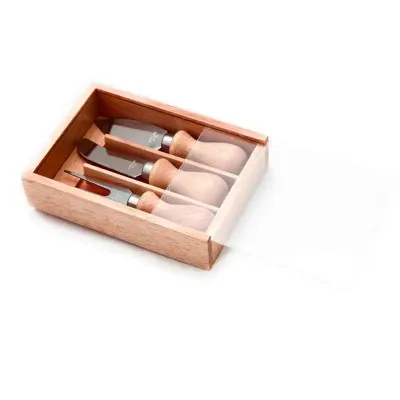 Kit Queijo 3 Pcs e Esjoto de Madeira