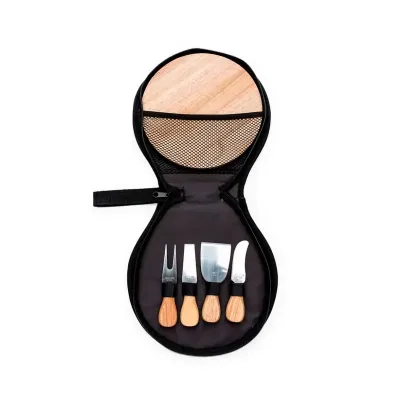 Kit Queijo 4 Pecas Com Tabua de Bambu