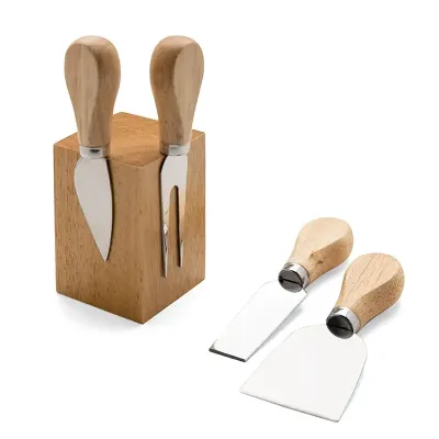 Kit Queijo 4 Pecas em Suporte de Bambu