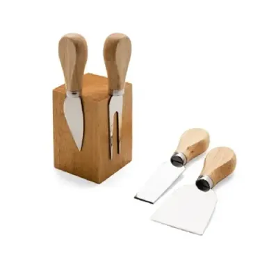 Kit Queijo 4 Pecas em Suporte Magnetico e Bambu
