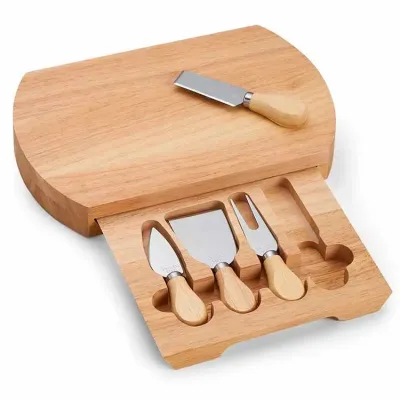Kit Queijo 5 Pecas Com Tabua de Bambu