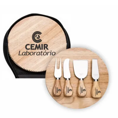 Kit queijo 5 peças em estojo de nylon com zíper e alça.