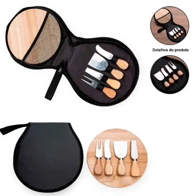 Kit Queijo Com Tabua de Bambu em Estojo