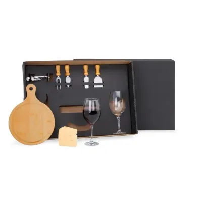 Kit Queijo e Vinho Com Tabua Redonda 8 Pcs