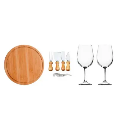 Kit Queijo e Vinho Personalizado em Bambu