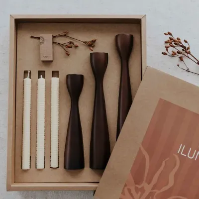 Kit Trio Castiçal Slim + Trio Velas Cera Abelha
