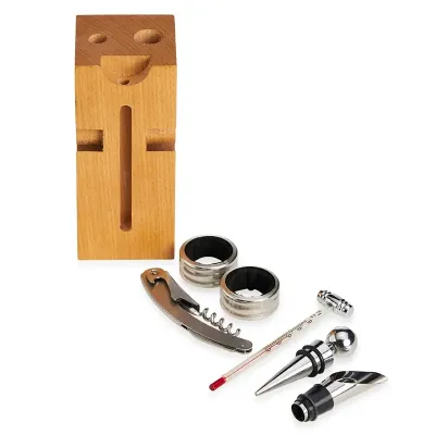 Kit Vinho 6 Pecas em Cepo de Madeira