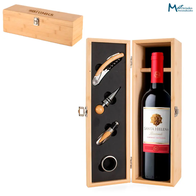 Kit Vinho em Bambu Personalizado