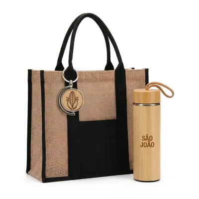 Kit Xique Bem Chaveiro Garrafa e Bolsa Preta