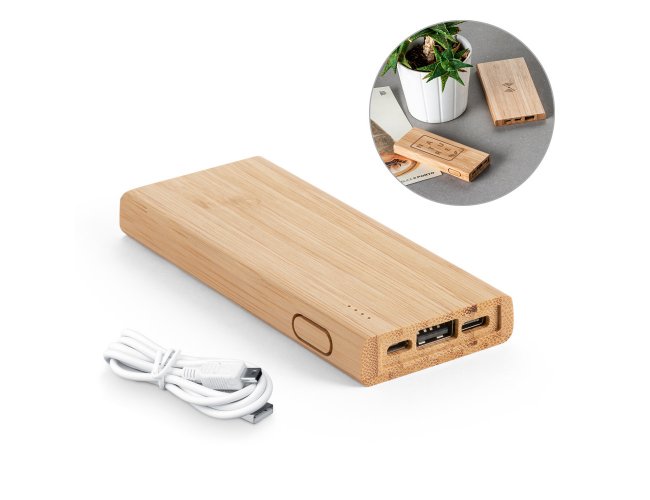 KOHN 5.0. Bateria portátil em bambu com bateria de lítio 5.000 mAh