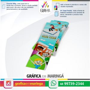 Marca Páginas com Impressão 1 lado 17,9 x 4,82 cm Papel Couchê 250g 4x0 Verniz UV Total Refile