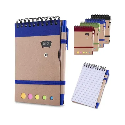 Mini caderno A6 com caneta: opções de cores