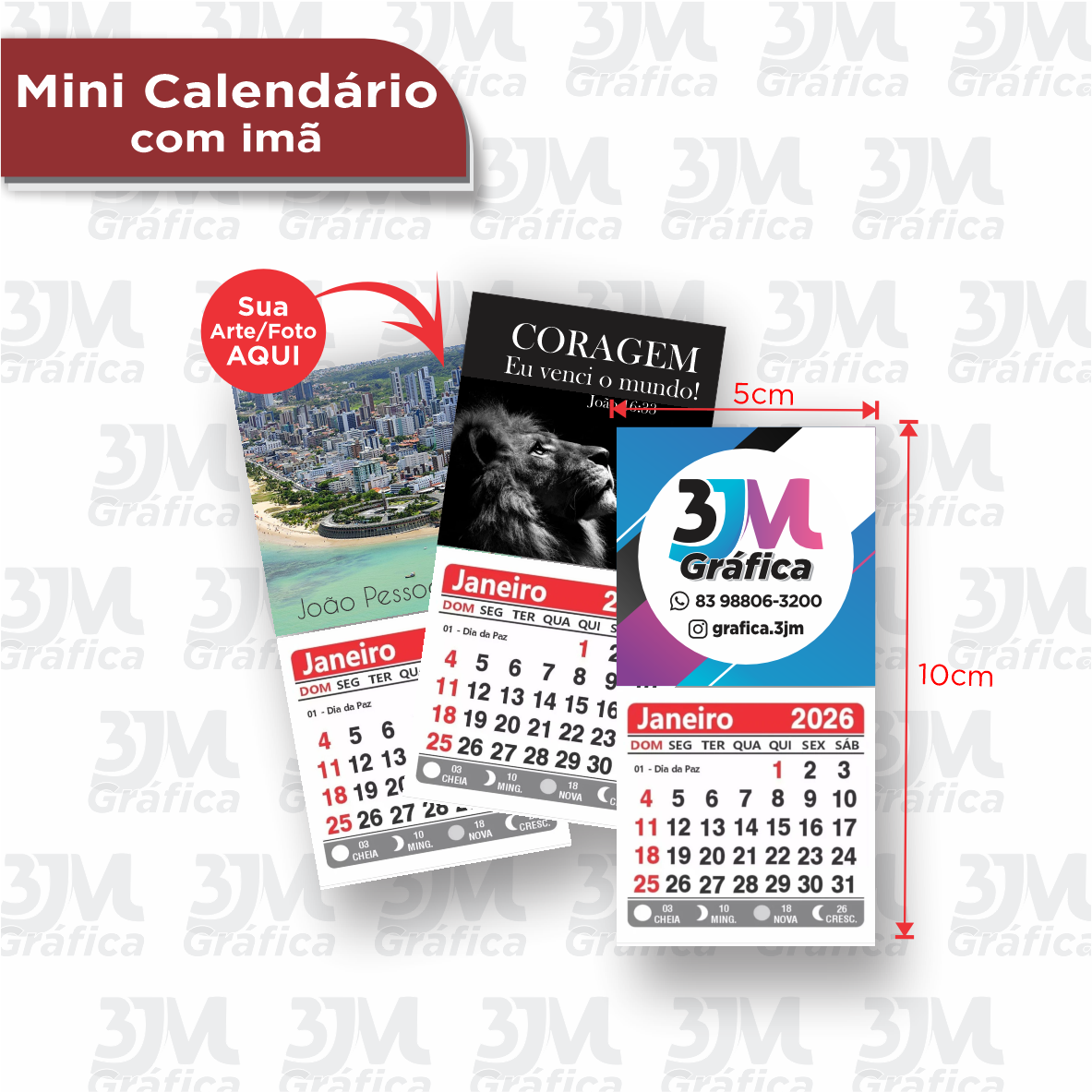 Mini calendario com imã 5X10 Vinil + Manta de Imã Corte Reto