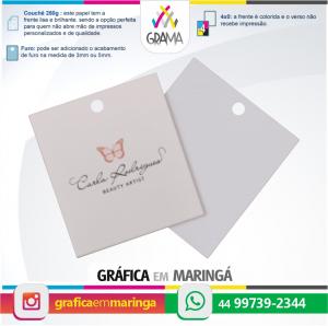 Mini-Tags para Roupas 4x0 cor 4 x 5 cm Couchê 250g 4x0 Verniz UV Total Furo 3mm ou 5mm