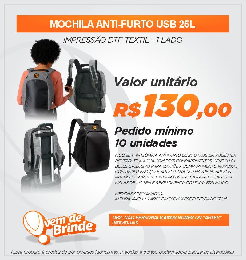 Mochila Anti-Furto USB 25L