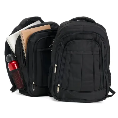 Mochila de poliéster 26 litros com três compartimentos, sendo o principal com bolso para notebook...