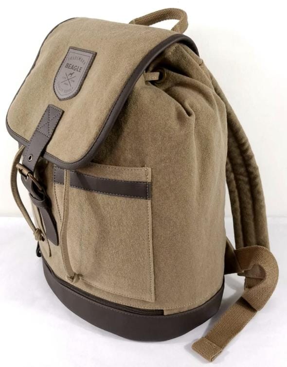 Mochila Lona com Detalhe em Couro