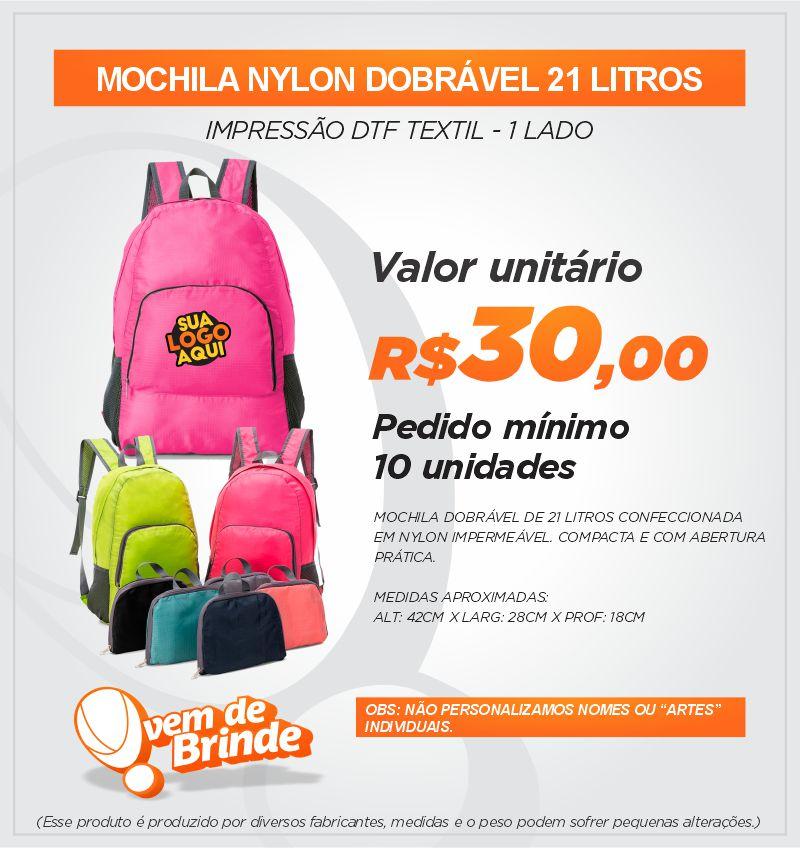 Mochila Nylon Dobrável 21 Litros