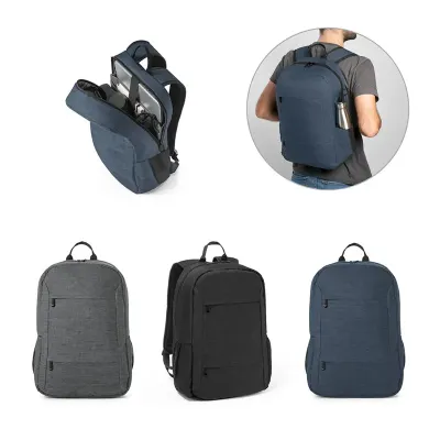 Mochila para notebook portátil em poliéster reciclado 300D e forro em poliéster reciclado