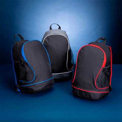 Mochila Poliester Preta Com Detalhes Coloridos