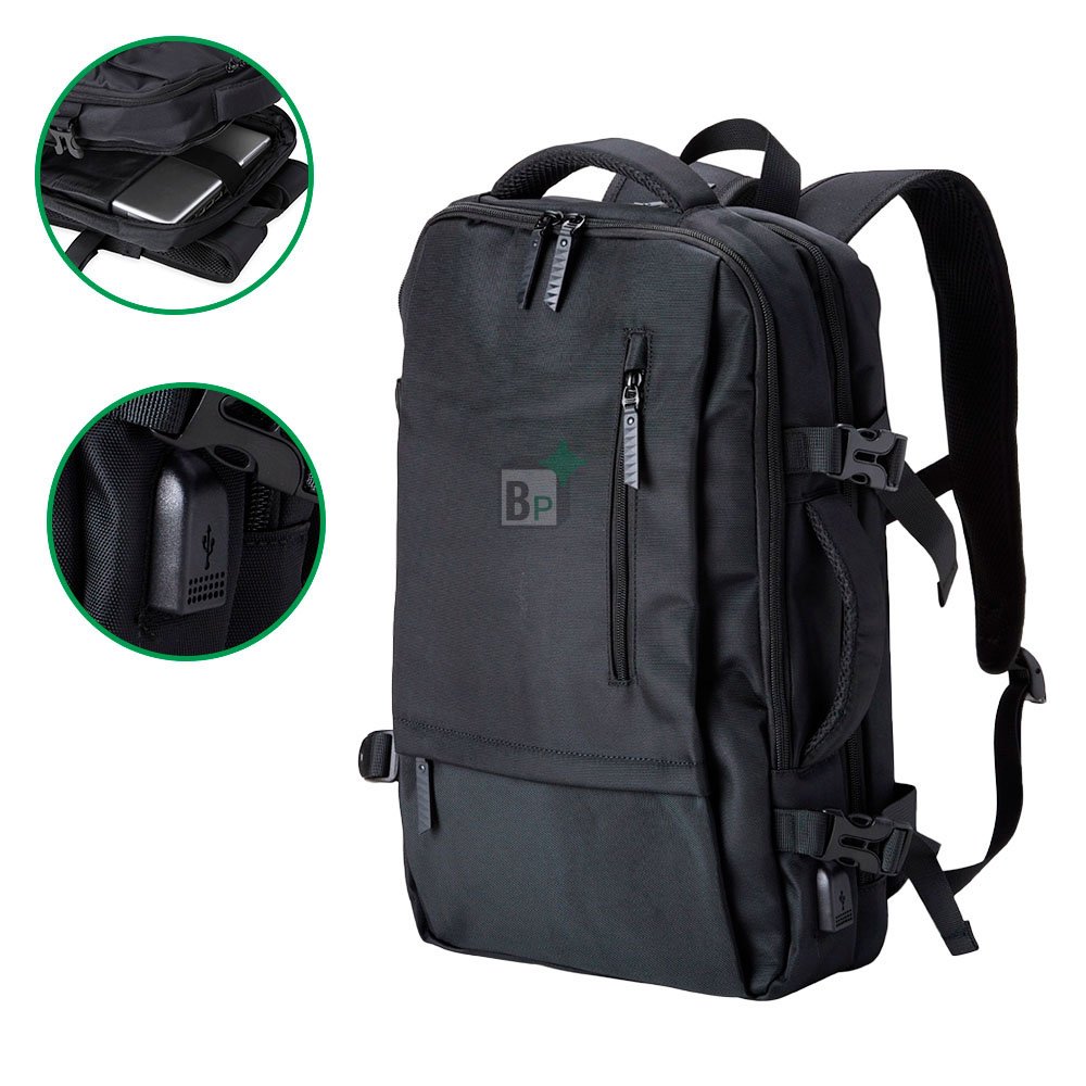 Mochila Preto de Nylon USB 20 Litros Personalizado