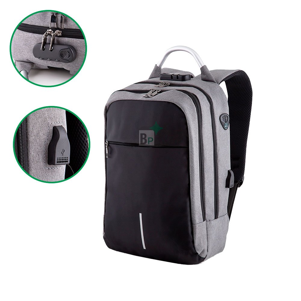 Mochila Preto e Cinza Anti-Furto com Segredo Personalizado